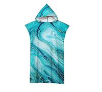 Lukery Changing Robe Towel Poncho Hooded for Kids Adults, Marble Flow color Printed Absorbent Large Poncho Surf Poncho for Surfing Swimming Wetsuit Beach Changing (60x110cm,Lake Blue)