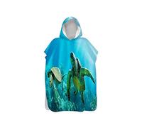 Lukery Changing Robe Towel Poncho Hooded for Kids Adults, Printed Absorbent Large Poncho Quick Dry Microfibre Surf Poncho for Surfing Swimming Wetsuit Beach Changing (60x80cm,sea turtle)