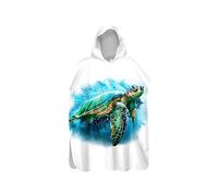 Lukery Changing Robe Towel Poncho Hooded for Kids Adults, Printed Absorbent Large Poncho Quick Dry Microfibre Surf Poncho for Surfing Swimming Wetsuit Beach Changing (60x80cm,green turtle)