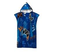Lukery Changing Robe Towel Poncho Hooded for Kids Boys Adults, Game Printed Absorbent Large Poncho Microfibre Surf Poncho for Surfing Swimming Wetsuit Beach Changing (60x110cm,Navy Blue)