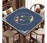 Lukery Chinese-Style Landscape Water Absorbency Mahjong Mat for Table, Silent Noise-Reducing Mahjong Mat Non-Slip Table Cover, for Poker Card Board Tile Games Dominoes (Dark Blue,90x90cm)