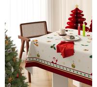 Lukery Christmas Table Cloth, Rectangular PVC Tablecloth 100% Waterproof Oil-Resistant Tablecloths Xmas Table Decoration for Party Kitchen Garden round/oval-Table Outdoor Indoor (Style D,120x120cm)