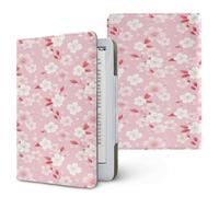 Lukery Japanese Sakura Style Universal Case for Kindle, Ebook Reader E Reader Protective Case, Shockproof PU Leather Stand Cover with Handstrap, Compatible with All 6.8/7 inch (Pink)