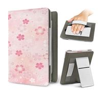 Lukery Japanese Sakura Style Universal Case for Kindle, Ebook Reader E Reader Protective Case, Shockproof PU Leather Stand Cover with Handstrap, Compatible with All 6.8/7 inch (Light Pink)