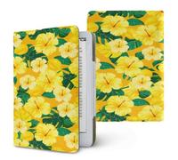 Lukery Jungle Floral Pattern Universal Case for Kindle, Ebook Reader E Reader Protective Case, Shockproof PU Leather Stand Cover with Handstrap, Compatible with All 6.8/7 inch (Yellow)