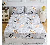 Lukery King Size Fitted Sheets, All Around 3D Flowers Breathable Fitted Sheet Bottom - Up to 25cm Deep Pocket, Elastic Bedsheets for Single Small Double Superking (orange,140x200+25cm)