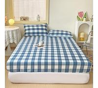 Lukery King Size Fitted Sheets, All Around Breathable Fitted Sheet Bottom Up to 27cm Deep Pocket, 3D Plaid Elastic bedsheets for Single Small Double Superking (grey blue,2 Pillowcase)