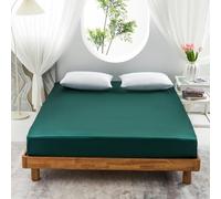 Lukery King Size Fitted Sheets Satin Silk, All Around Breathable Fitted Sheet Bottom 30cm Deep Pocket, Silky Elastic bedsheets for Single Small Double Superking (dark green,180x200+30cm)