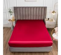 Lukery King Size Fitted Sheets Satin Silk, All Around Breathable Fitted Sheet Bottom 30cm Deep Pocket, Silky Elastic bedsheets for Single Small Double Superking (burgundy,120x200+30cm)