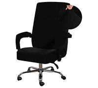 Lukery Luxury Velvet Office Chair Cover High Back Computer Chair Covers, Stretch Spandex Rotating Chair Slipcover with Arm Covers Removable Washable Office Boss Chairs Protectors (Jet black,XL)