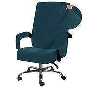 Lukery Luxury Velvet Office Chair Cover High Back Computer Chair Covers, Stretch Spandex Rotating Chair Slipcover with Arm Covers Removable Washable Office Boss Chairs Protectors (Peacock blue,XL)
