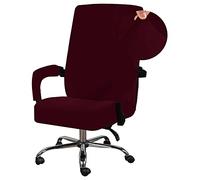 Lukery Luxury Velvet Office Chair Cover High Back Computer Chair Covers, Stretch Spandex Rotating Chair Slipcover with Arm Covers Removable Washable Office Boss Chairs Protectors (Burgundy red,L)