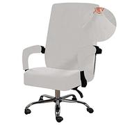 Lukery Luxury Velvet Office Chair Cover High Back Computer Chair Covers, Stretch Spandex Rotating Chair Slipcover with Arm Covers Removable Washable Office Boss Chairs Protectors (Clean white,L)