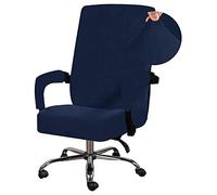 Lukery Luxury Velvet Office Chair Cover High Back Computer Chair Covers, Stretch Spandex Rotating Chair Slipcover with Arm Covers Removable Washable Office Boss Chairs Protectors (Navy blue,L)