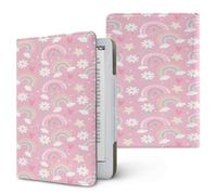 Lukery Nordic Rainbow Print Universal Case for Kindle, Ebook Reader E Reader Protective Case, Shockproof PU Leather Stand Cover with Handstrap, Compatible with All 6.8/7 inch (Light Pink)