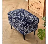 Lukery Ottoman Cover Stretch Rectangle, Footstool Slipcover with Elastic Bottom Removable Washable Pouffe Cover Footrest Stool Protector for Living Room Bedroom (Blue Roses)