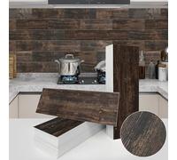 Lukery Tile Stickers Stick on Tiles, Self Adhesive Wall Tiles for Bathroom Kitchen, Oil Proof DIY Peel and Stick Floor Wood Grain Wall Tiles, 30.48x10.16cm (27PCS,Dark Brown)