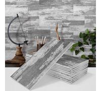 Lukery Tile Stickers Stick on Tiles, Self Adhesive Wall Tiles for Bathroom Kitchen, Oil Proof DIY Peel and Stick Floor Wood Grain Wall Tiles, 20.3x10.2cm (32PCS,Gray)