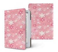 Lukery Universal Case for Kindle 6.8" 7", Ebook Reader E Reader Protective Case 3D Print Shockproof PU Leather Stand Cover with Handstrap, Compatible with All 6.8/7 inch (Pink Flower 1)