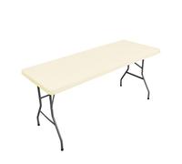 Lukery Waterproof Table Cloth Wipe Clean, Elastic Edged Fitted Rectangle Tablecloth, Washable Splash Proof Table Cover for Outdoor Dining Garden Picnic, Solid Color (Beige 02,183x76cm)