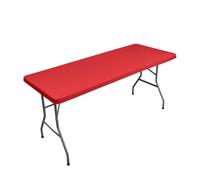 Lukery Waterproof Table Cloth Wipe Clean, Elastic Edged Fitted Rectangle Tablecloth, Washable Splash Proof Table Cover for Outdoor Dining Garden Picnic, Solid Color (Red 01,153x76cm)