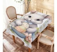 Lukery Waterproof Table Cloth Wipe Clean, Splash Proof Rectangle Tablecloth, Washable Table Cover for Outdoor Dining Garden Picnic, 3D Easter (Giant Rabbit,152x214cm)