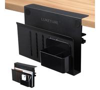 LUKETURE Desk Side Storage, Steel Side Desk Organizer, No Drill Laptop Holder, Clamp on Laptop Mount with Pen Holder, Table Hanging Storage for Home Office, Fits Flat Edge Tables 0.3" to 2.8"