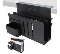 LUKETURE Desk Side Storage, Under Desk Laptop Holder, 2 Tier Steel Hanging Desk Storage, No Drill Under Desk Organizer, with Pen Holder, Hanging Desk Storage for Office and Home (Black 2 Tier)