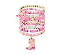 LUKGELYAM 7 Pcs Cowgirl Beaded Bracelets Set, Western Stackable Stretch Bracelets with Cowboy Hat & Boot Charms Gift for Women Men, Country Concert Rodeo Christmas Birthday, One Size, Acrylic, no