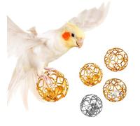 LUKHMELF 4PCS Metal Bird Toys Ball,Bird Training Toys Chewing Rattle Bell Balls,Parrot Cage Toys,Parrot Foot Talon Toy for Budgerigars, Parrotlets, Parakeets, Cockatiels, Lovebirds, and Other Birds.