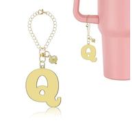 Lukiisoo Golden Water Bottle Chain with Cute Crystal Pendant, Letter Charm Accessories for Stanley Cup with Handle, Personalized Initial Keychain for Wallet Backpack Bag Charm(Letter Q), M