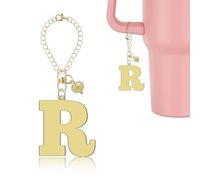 Lukiisoo Golden Water Bottle Chain with Cute Crystal Pendant, Letter Charm Accessories for Stanley Cup with Handle, Personalized Initial Keychain for Wallet Backpack Bag Charm(Letter R), M