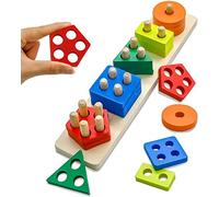 Lukinuo Montessori Wooden Activity Cube, Wooden Sorting & Stacking Toy for 1-3 Years Old Toddlers, 20 Pieces, Educational Toy