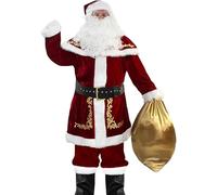 Lukis 9 Pieces Mens Christmas Santa Claus Costume Outfits Luxury Suit Adults Cosplay Xmas Party Novelty Tops Pants Fancy Clothes Set, Red Santa, 6XL