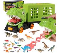 LUKIUP 24 Pieces Dinosaur Truck Transporter Set, Dinosaur Truck with 24 Dinosaur Model, 2 in 1, Foldable and Pop Up for Children, Gift Boy and Girls from 3 Years and Up