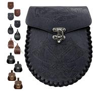 LUKIUP Medieval Belt Bag Made of Embossed Faux Leather, Renaissance Faux Leather Belt Bag Set, Colour: K, Black Double Axe