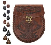 LUKIUP Medieval Belt Bag Made of Embossed Faux Leather, Renaissance Faux Leather Belt Bag Set, Colour: i, Brown Double Axe
