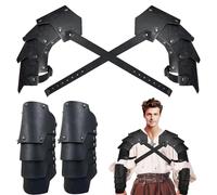 LUKIUP Medieval Faux Leather Shoulder Guard Set, Gladiator Medieval Clothing, Vintage Mercenary Knight Shoulder Armour for Halloween LARP Cosplay Ren Fair Carnival, black, One Size