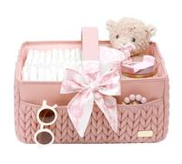 LUKJOJO Nappy Organiser Storage Caddy, Portable Nursery Storage Basket For Newborn Essentials, Baby Shower Gifts Basket For Changing Table,Registry Must-Haves for Boy or Girl,Car Diaper Caddy(Pink)