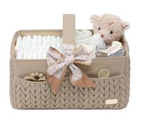LUKJOJO Nappy Organiser Storage Caddy, Portable Nursery Storage Basket For Newborn Essentials, Baby Shower Gifts Basket For Changing Table,Registry Must-Haves for Boy or Girl, Car Diaper Caddy (Beige)