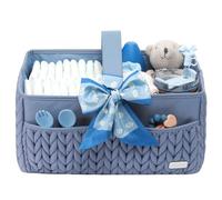 LUKJOJO Nappy Organiser Storage Caddy, Portable Nursery Storage Basket For Newborn Essentials, Baby Shower Gifts Basket For Changing Table,Registry Must-Haves for Boy or Girl, Car Diaper Caddy(Blue)