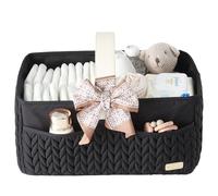 LUKJOJO Nappy Organiser Storage Caddy, Portable Nursery Storage Basket For Newborn Essentials, Baby Shower Gifts Basket For Changing Table,Registry Must-Haves for Boy or Girl, Car Diaper Caddy(Black)