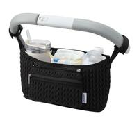 LUKJOJO Stroller Organizer - Stylish Quilting Nylon, Universal Fit, Detachable Bag, Insulated Bottle Holder for Baby Essentials (Black-B)