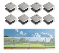 LukLoy 8 PCS Brushed Glass Clamp For Glass Balustrade, Stainless Steel Square Flat Back Glass Brackets for Glass Railing, Heavy Duty Glass Bracket Fit for 5/16 "-15/32 "(8mm-12mm) Tempered Glass