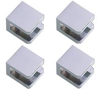 LukLoy Brass Shower Glass Clamp, No-Drill-on-Glass Fixed Panel Shower Door Glass Clip Holder Bracket Support Fixed Panel U-Clamp (Pack of 4, Chrome)