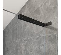 LukLoy Fixed Glass Support Bracket Stabilizer Brace, Frameless Glass to Wall Clamp Shower Glass Support Bar L Shape Mounting Bracket, No-Drill-in-Glass. (Glass on Left, Matte Black)