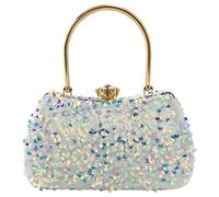 LUKLUKTAISUN 2026 Elegant Glitter Sequin Clutch Purse for Women Bling Tinsel Evening Bag Embellished Handbag, White