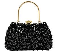 LUKLUKTAISUN 2026 Elegant Glitter Sequin Clutch Purse for Women Bling Tinsel Evening Bag Embellished Handbag, Black