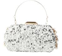 LUKLUKTAISUN 2026 Glitter Sequin Clutch Purse for Women Elegant Bling Evening Bag With Pearl Decoration For Wedding Party, Silver