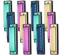 Lukmaa 12 Pcs Harmonica Set 10 Hole 10 Hole 10 Tones Titanium Color Harmonica with Case Diatonic Chromatic Harmonica Musical Mouth Organ for Beginner Students Adults Kids Instruments Gifts, 4 Colors
